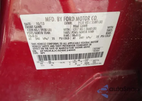 2013 Ford Edge Sel from USA, damaged, VIN 2FMDK4JC5DBE24995